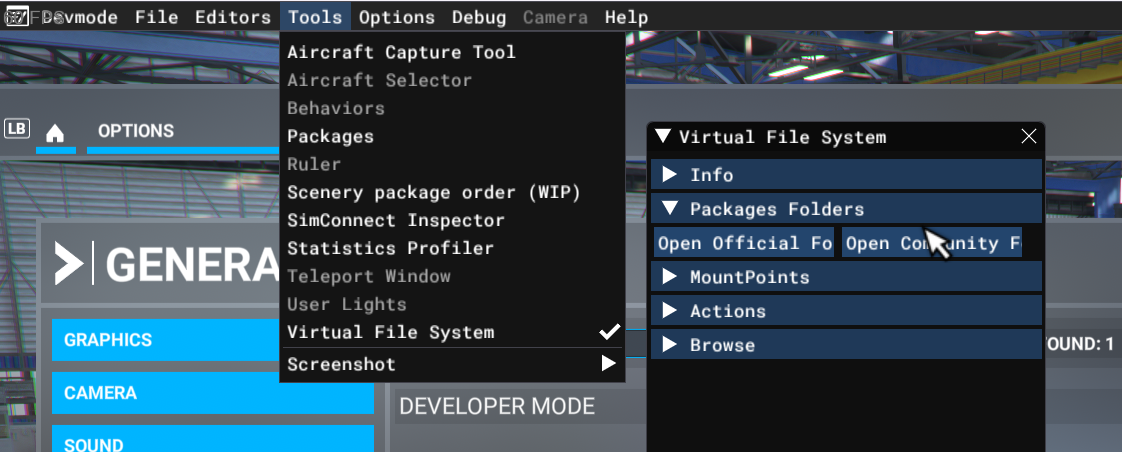 Navigating to the Community folder ingame. VFS Tab